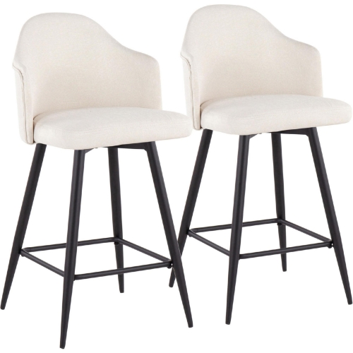 Ahoy 26" Counter Stool in Cream Fabric, Black Footrest & Black Metal (Set of 2)